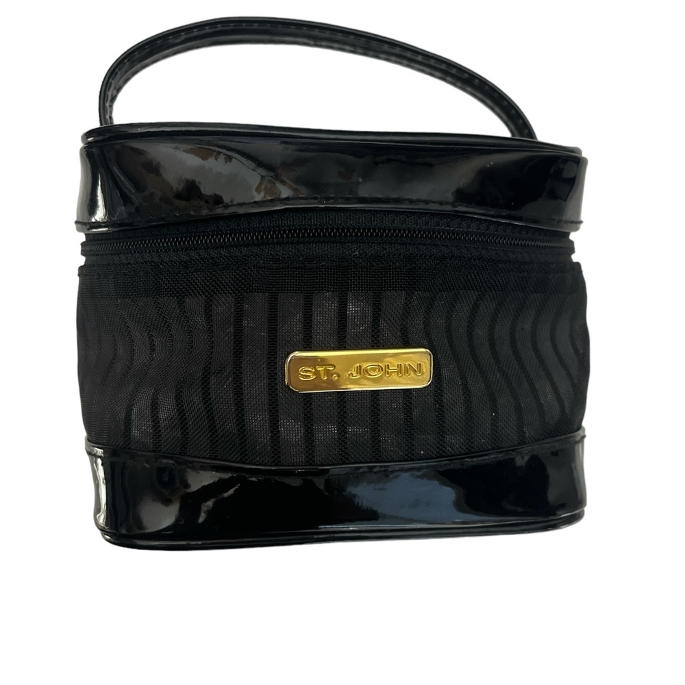 St. John Black Patent Trim Cosmetic Bag with Gold Logo